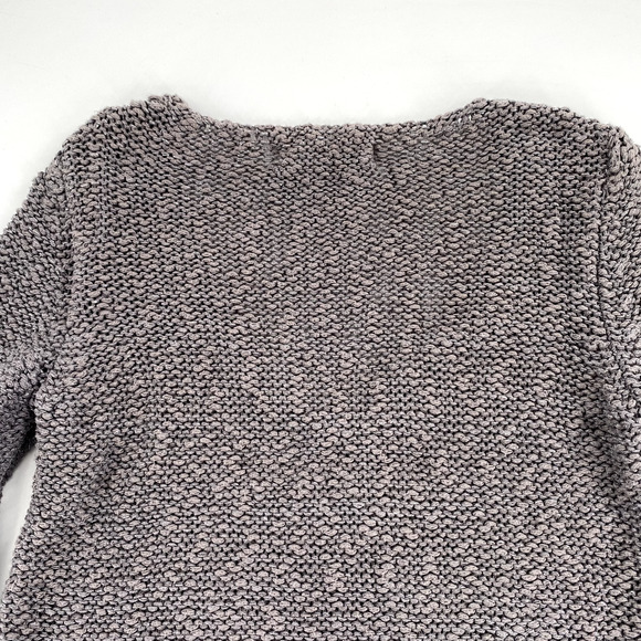 Zara Knit Womens Open Knit Deep V-Neck Sweater Sz L Grey Silver Split Hem - Picture 8 of 9